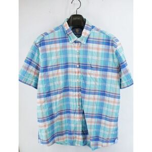 Brook Taverner Luxury Button up Cotton Blue Check‎ Short Sleeve XL
